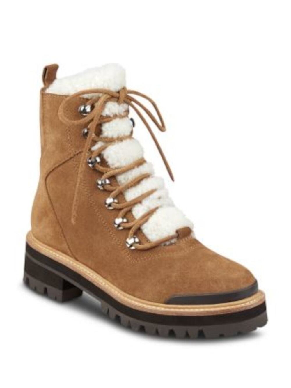 MARC FISHER SHEARLING Winter Lace Up Combat Boots Camel Womens 9